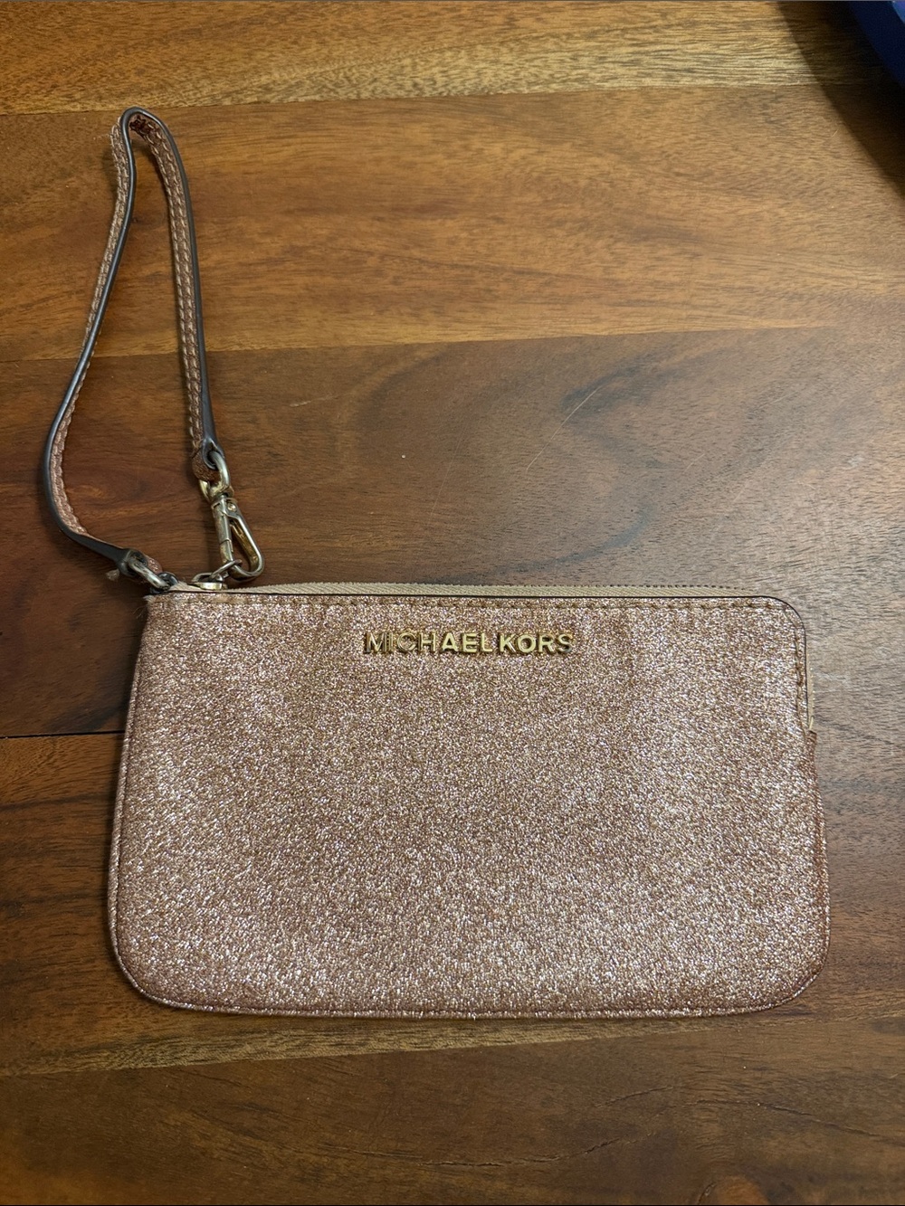 Michael Kors Rose Gold Glitter Wristlet Clutch